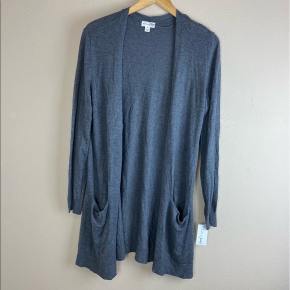 Maison Jules Womens Gray Pocketed Long Sleeve Open Cardigan Sweater - Picture 2 of 6